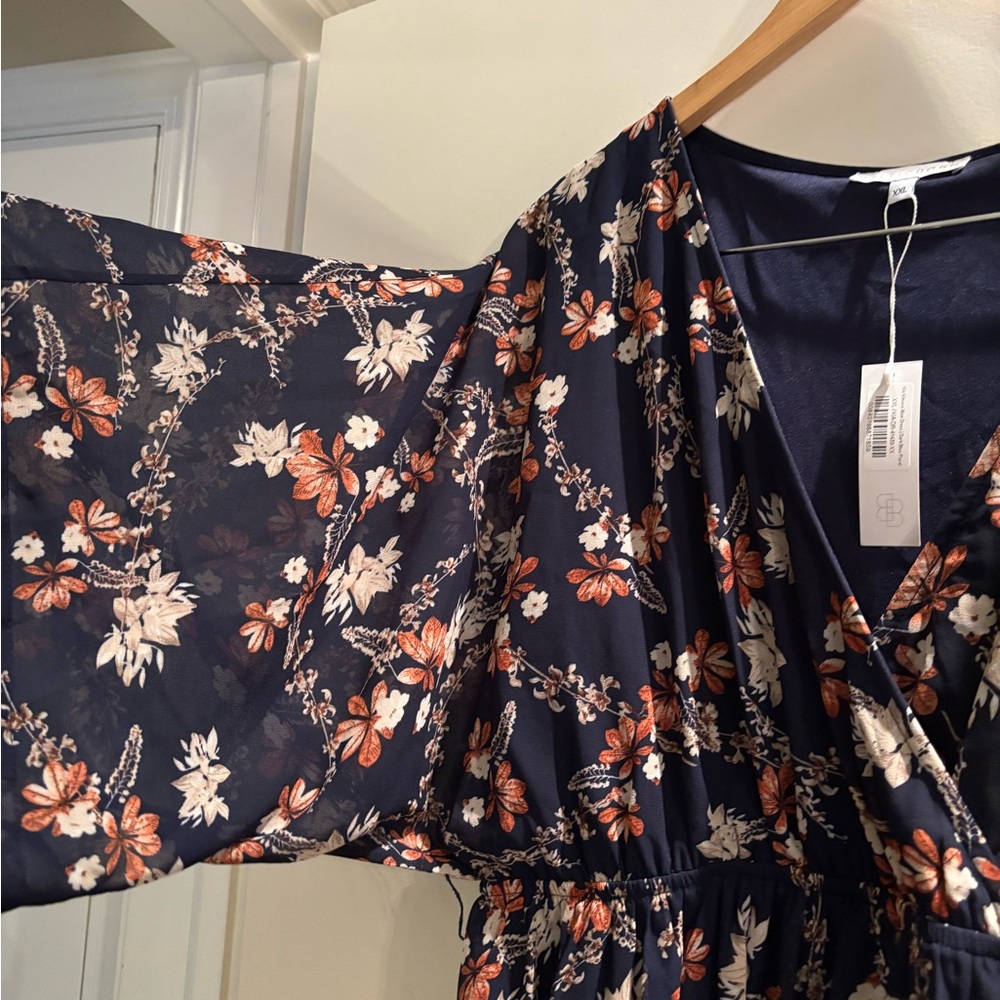 Floral Navy Maxi Dress with Rust and Cream Accents